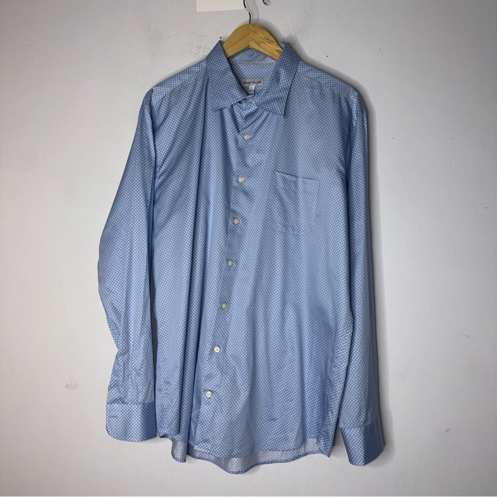 peter‎ millar Collar Long Sleeve Button Down Blue White Circle Print XL